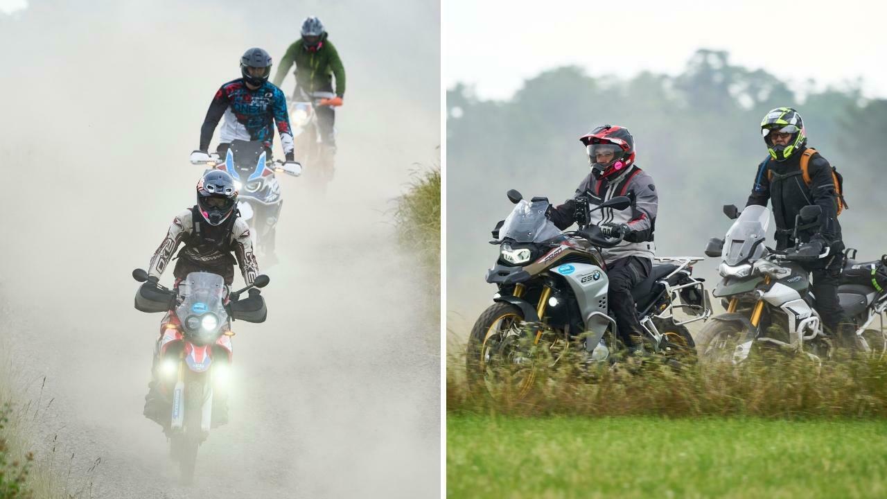 Riders out on the adventure trail on their BMW GS motorcycles