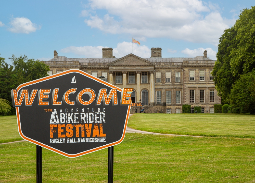Welcome sign at the ABR Festival in front of the Great Hall at the Ragley Hall Estate
