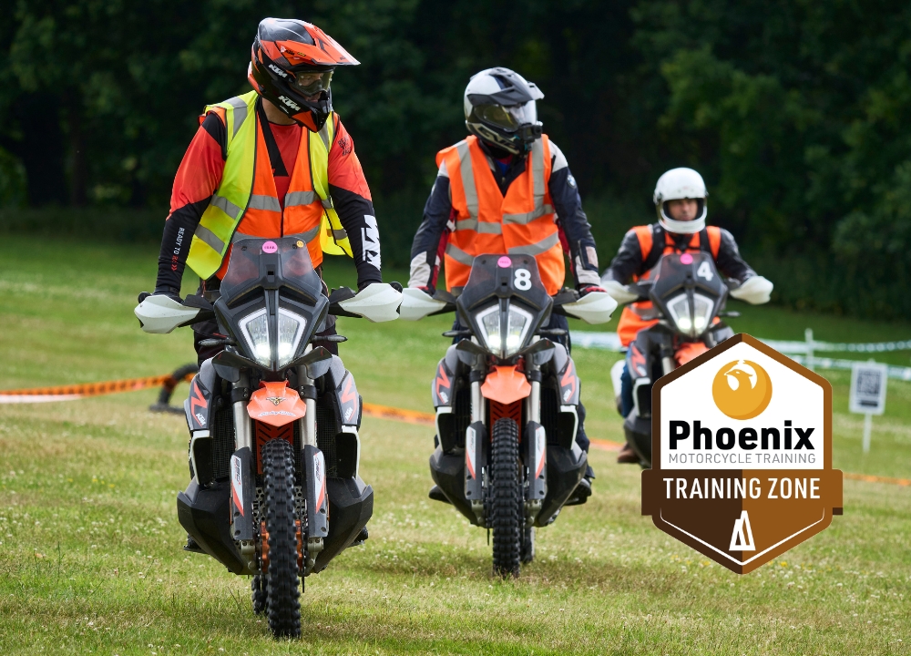 4 Motorcyclists learning to ride off road at the Phoenix Training Zone at the ABR Festival