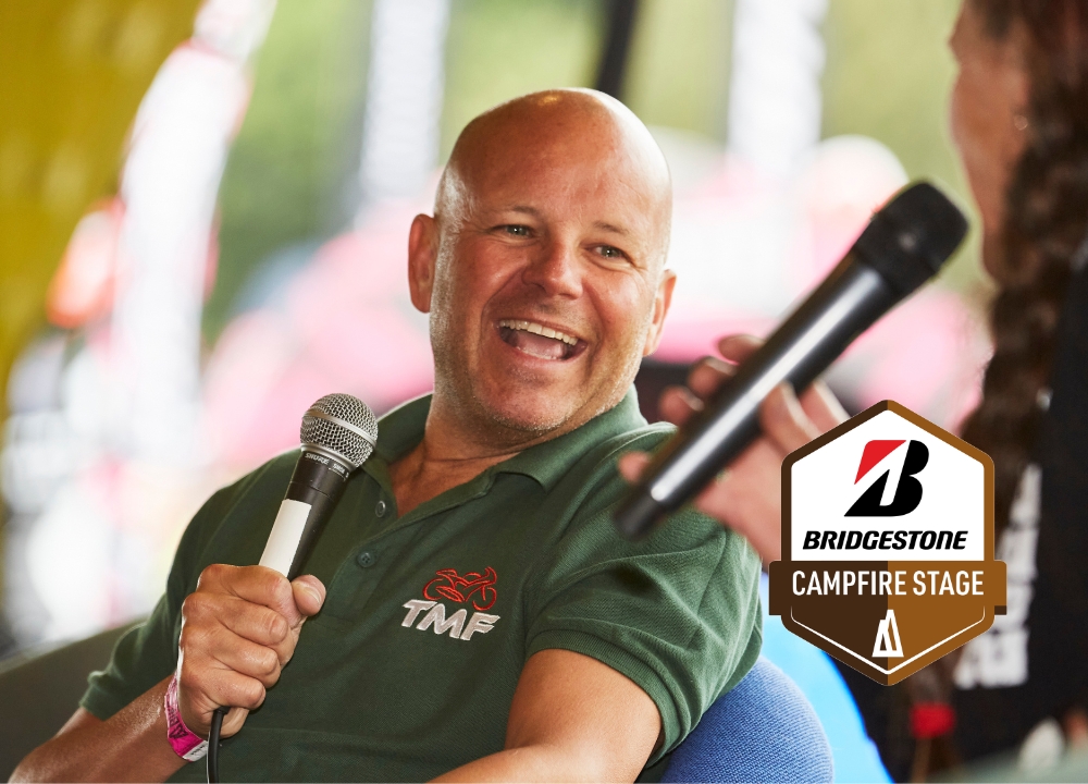 9 The Missenden Flyer speaking at the Bridgestone Adventure Stage at the Adventure Bike Rider Festival