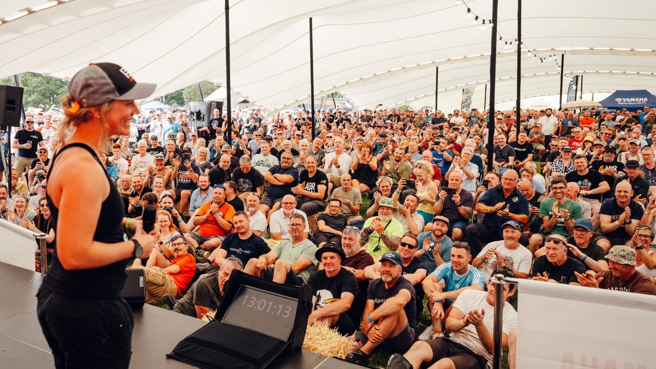 19 Motorcyclist, Itchy Boots, on the Tenere Speaker Stage at the ABR Festival 2023