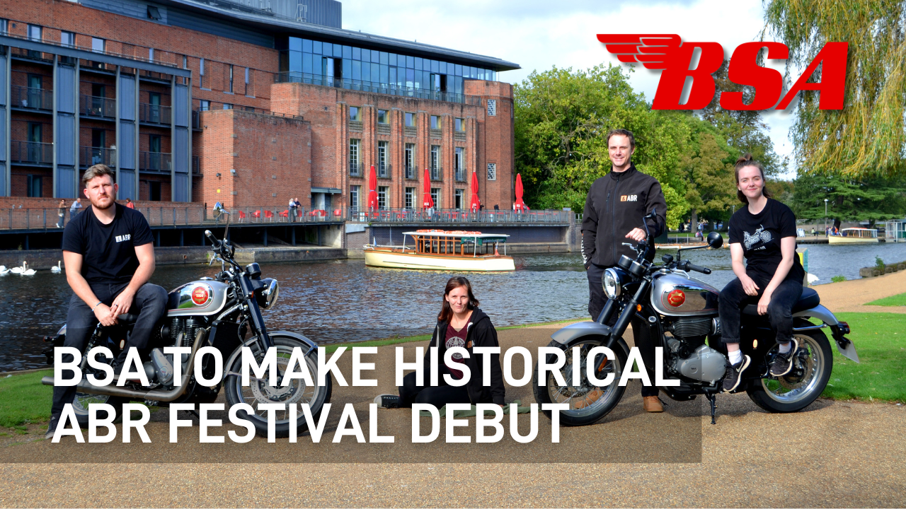 NEWS – Music Line-up Announced (1) BSA motorcycles in front of the Royal Shakespeare Theatre
