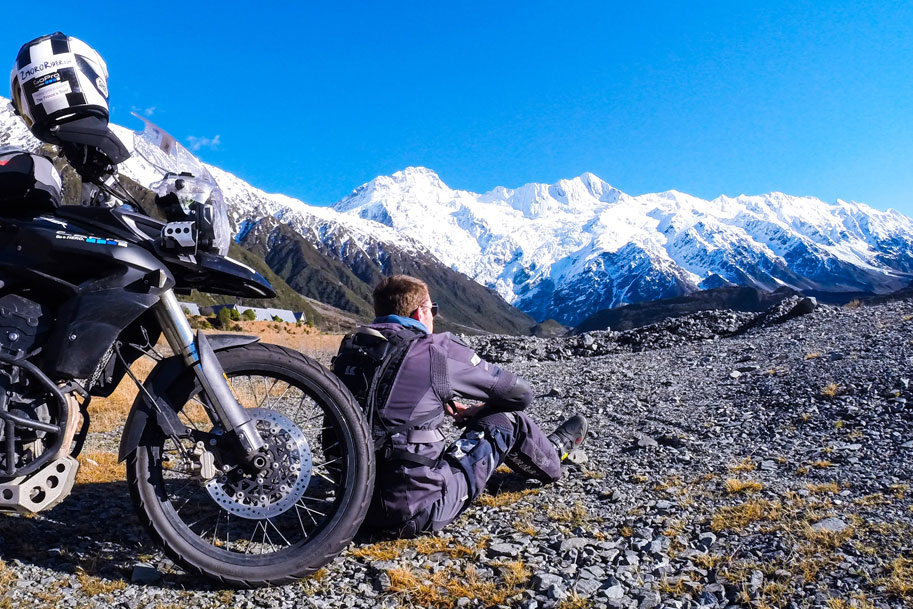 Rhys takes in the view at Mount Cook in New Zealand